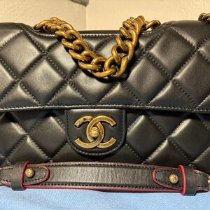 Chanel Quilted Black Perfect Edge Lambskin Flap Bag with Gold Accents